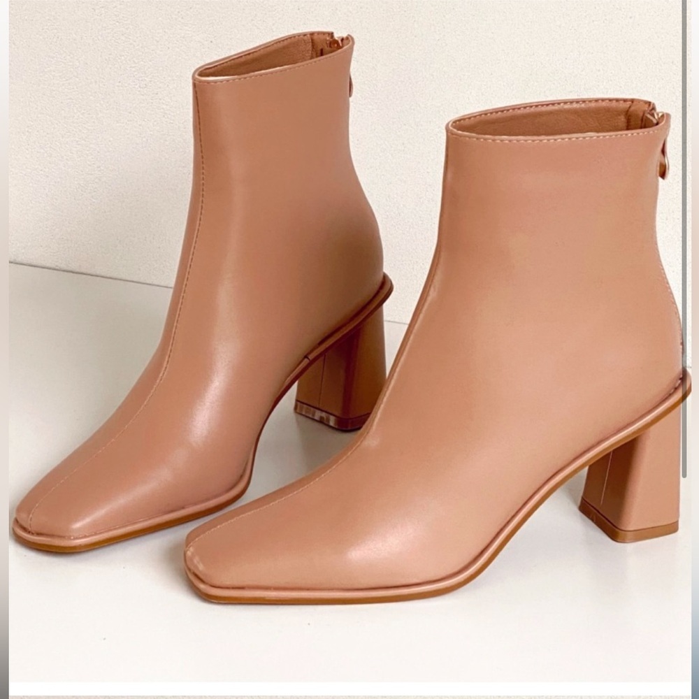Billini Blush Tan Square-Toe Block Heel Ankle Boots